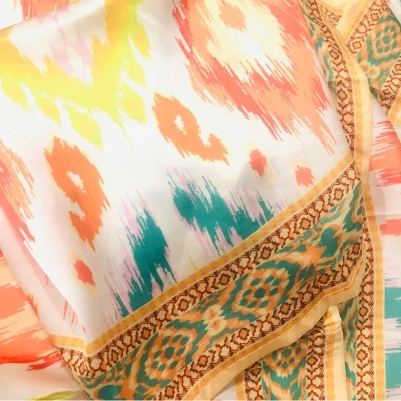 New Spring Summer Bell Sleeve Multicolored Watercolor Mini Dress - Picture 4 of 5